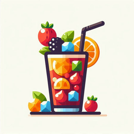 Cocktail with fruits and ice. Vector illustration in flat styleのイラスト素材