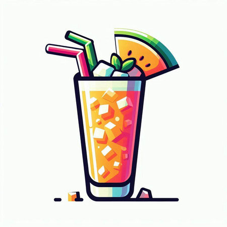 Vector illustration of a glass of lemonade with ice cubes and strawsのイラスト素材