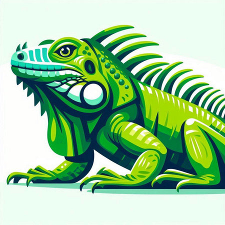 Cartoon green iguana isolated on white background. Vector illustration.のイラスト素材