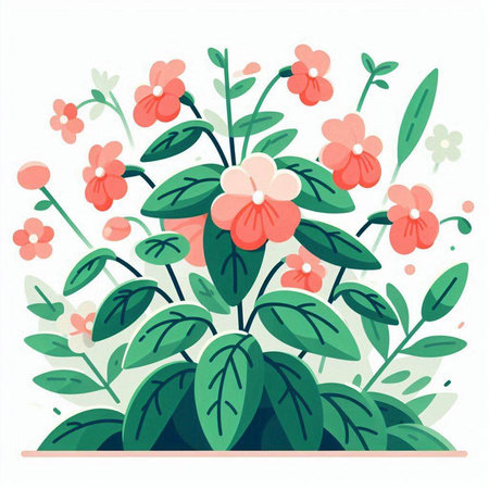 Flowering bush with pink flowers. Vector illustration in flat style.のイラスト素材