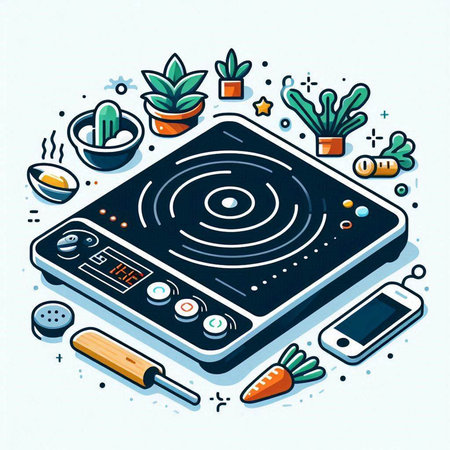 Modern vector line art illustration of a turntable for cooking.のイラスト素材