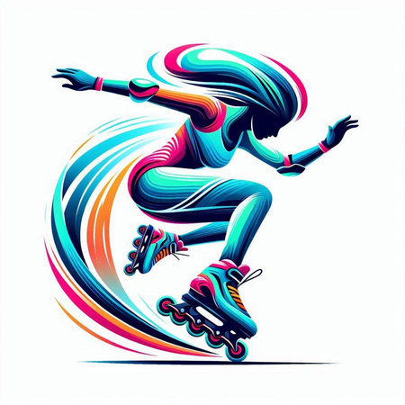 Roller skater in action. Colorful vector illustration for your designのイラスト素材