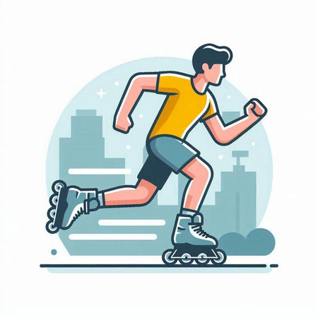 Man on roller skates. Vector illustration in flat cartoon style.のイラスト素材