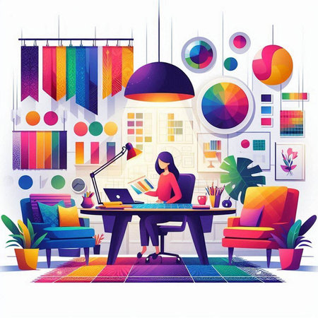 Woman working at home office. Work from home. Vector illustration.のイラスト素材