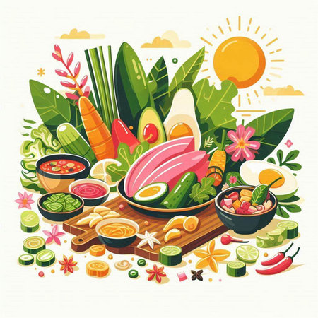 Vietnamese food, vector illustration. Traditional Vietnamese food. Vector illustration.のイラスト素材