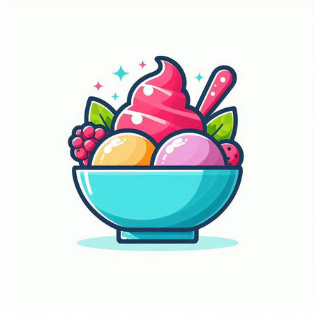 Ice cream in bowl. Colorful vector illustration isolated on white background.のイラスト素材