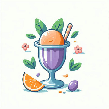 Vector illustration of ice cream in a glass cup. Cartoon style.のイラスト素材