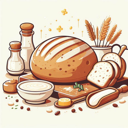 Bread and bread products. Vector illustration of a loaf of bread.のイラスト素材