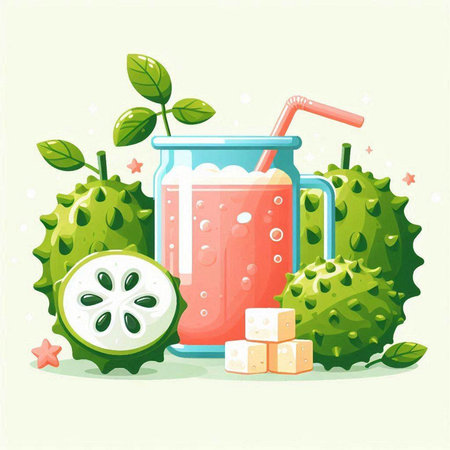 Soursop juice in a glass. Vector illustration in cartoon style.のイラスト素材