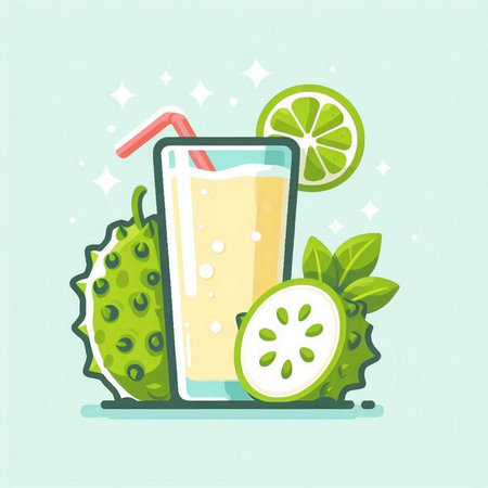 Cocktail with guava and lime. Vector illustration in flat styleのイラスト素材