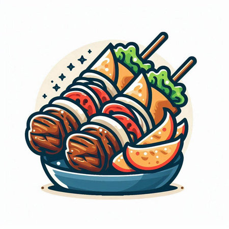 Illustration of japanese food in a bowl with chopsticksのイラスト素材