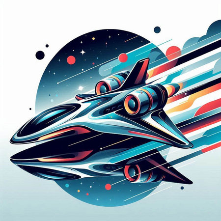 Futuristic spaceship in space. Vector illustration for your design.のイラスト素材
