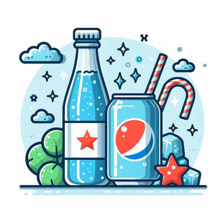 Vector illustration of a bottle of soda with a straw and a star.のイラスト素材