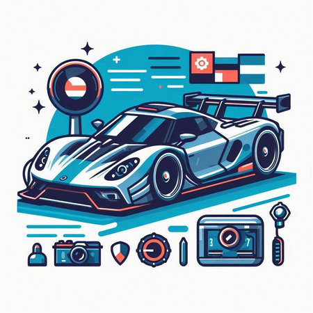 Vector illustration of a vintage sports car on a white background. Retro style.のイラスト素材