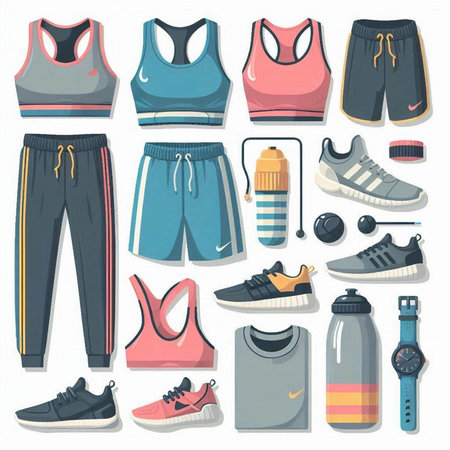 Set of different sportswear. Vector illustration in cartoon style.のイラスト素材