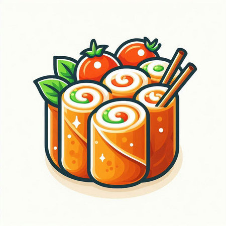Sushi roll with chopsticks. Japanese food. Vector illustration.のイラスト素材