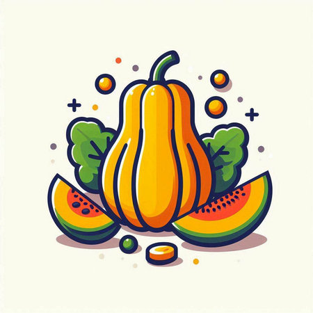 Pumpkin and watermelon vector illustration. Hand drawn flat style icon.のイラスト素材