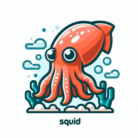 Vector illustration of cute cartoon octopus on white background. Marine animal.のイラスト素材