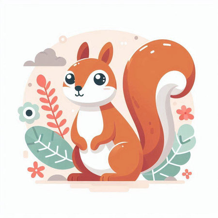 Cute squirrel with flowers. Vector illustration in flat cartoon style.のイラスト素材