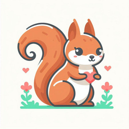 Cute squirrel with heart. Vector illustration in flat cartoon style.のイラスト素材