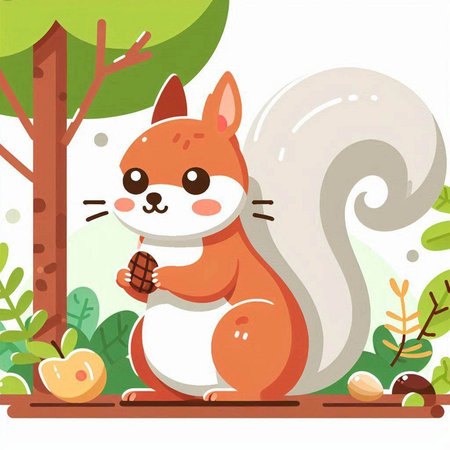 Cute squirrel in the forest. Vector illustration on white background.のイラスト素材