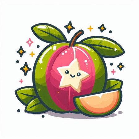 Fruit character of mangosteen with star. Vector illustration.のイラスト素材