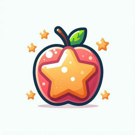 Fruit icon. Apple with star and stars. Vector illustration.のイラスト素材