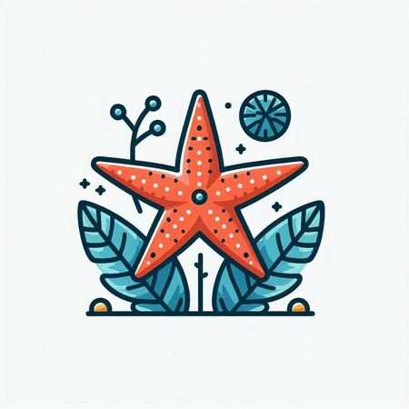 Starfish and seaweed. Sea life concept. Vector illustration.のイラスト素材