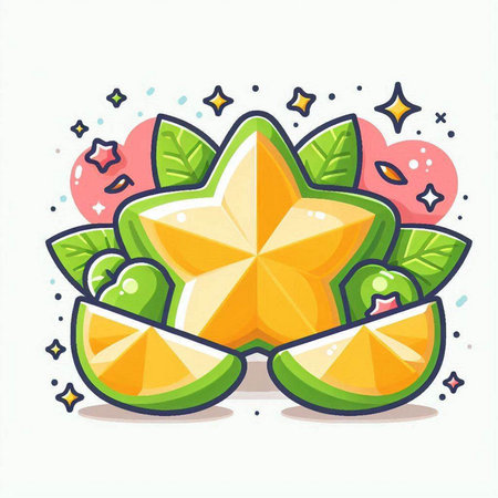 Vector illustration of a star fruit on a white background. Cartoon style.のイラスト素材