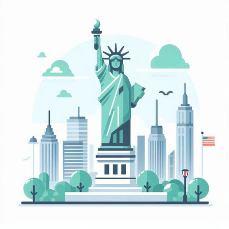 Statue of Liberty in New York City. Flat style vector illustration.のイラスト素材