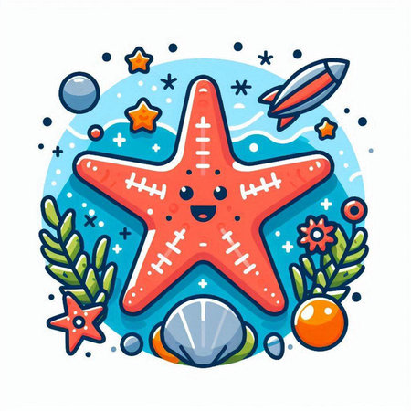 Cute starfish and sea life. Vector illustration in cartoon style.のイラスト素材