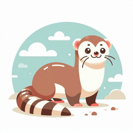 Cute ferret on the beach. Vector illustration in cartoon style.のイラスト素材
