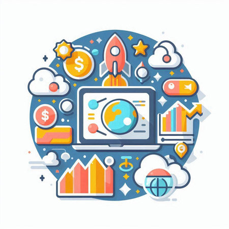 Flat design modern vector illustration concept of business, finance, start up, start up, development, strategy, project management, project management, project management.のイラスト素材