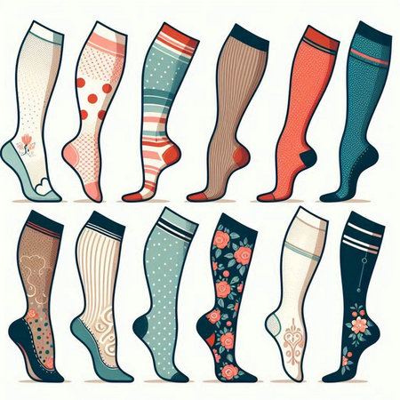 Vector set of different socks in retro style. Hand drawn illustration.のイラスト素材