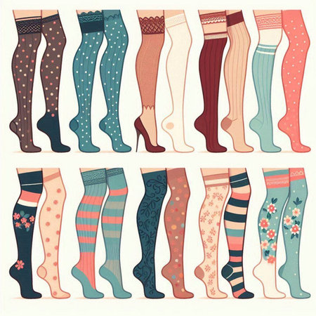 Set of different types of socks for women. Vector illustration in retro style.のイラスト素材
