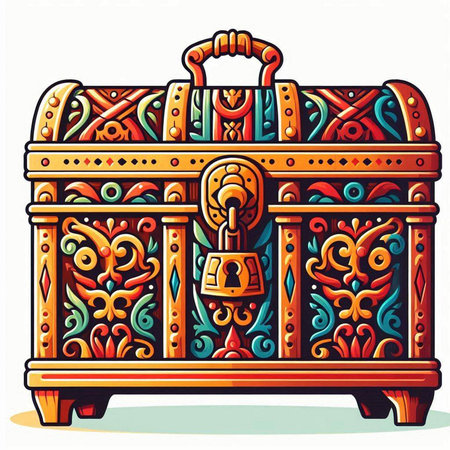 Wooden chest with keyhole and colorful pattern. Vector illustration.のイラスト素材
