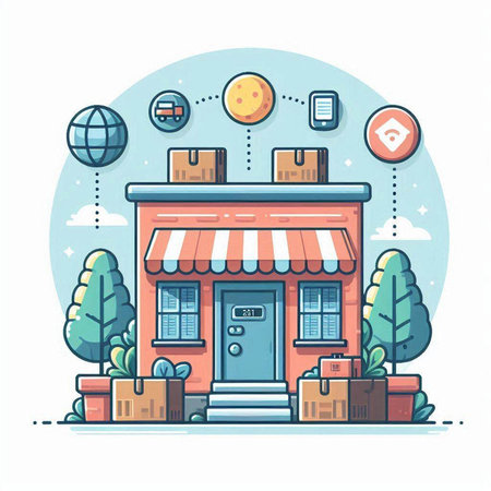 Flat design modern vector illustration concept of online shopping and delivery.のイラスト素材
