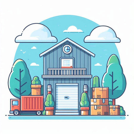 Warehouse, logistic and delivery service concept, vector illustration.のイラスト素材