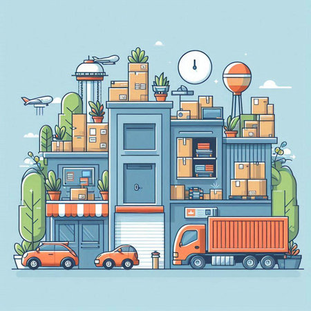Logistics and delivery concept. Colorful vector illustration in flat styleのイラスト素材