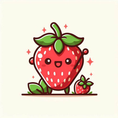 Cute strawberry fruit cartoon vector illustration. Cute strawberry character design.のイラスト素材