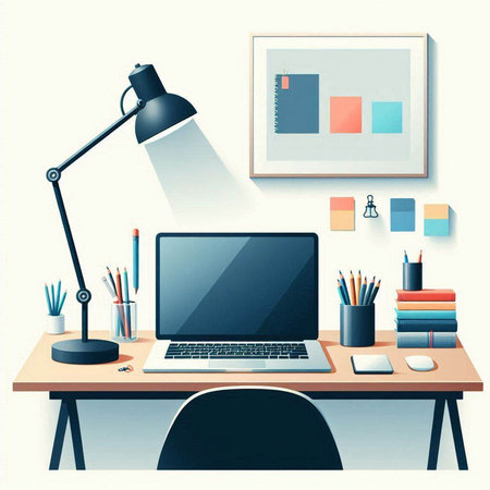 Working space with laptop and office supplies. Vector illustration. Eps 10のイラスト素材
