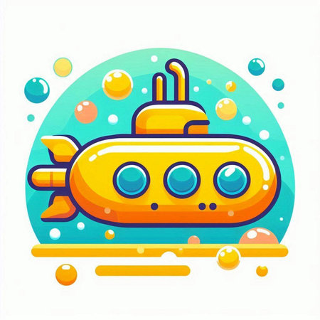 Cartoon submarine with bubbles. Vector illustration in flat cartoon style.のイラスト素材