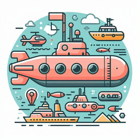 Submarine flat line icon. Vector illustration of submarine, submarine, submarine, submarine.のイラスト素材
