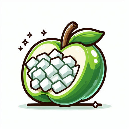 Illustration of a green apple with ice cubes on a white backgroundのイラスト素材