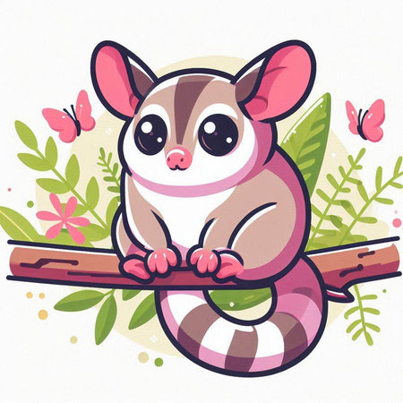 Cute little sugar glider sitting on a tree branch. Vector illustration.のイラスト素材