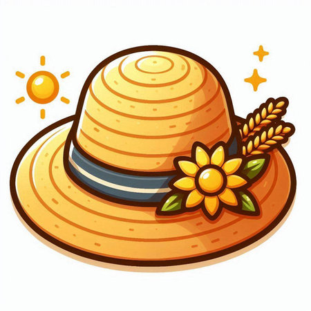 Illustration of a straw hat with a flower on a white backgroundのイラスト素材