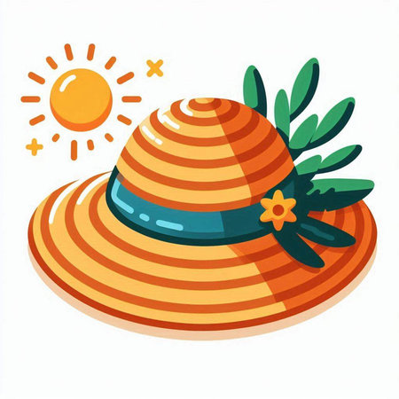 Summer hat with sunflowers on a white background. Vector illustration.のイラスト素材
