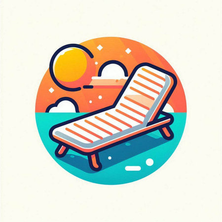 Sun lounger in the beach. Vector illustration in flat styleのイラスト素材