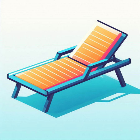 Illustration of a deck chair on a blue background with shadow.のイラスト素材
