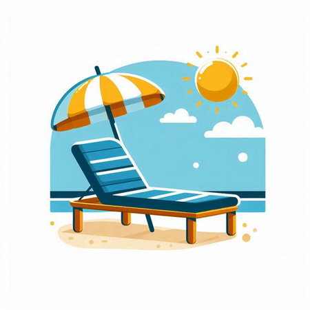 Beach chair with sun lounger and umbrella. Vector illustrationのイラスト素材